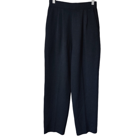 ST. JOHN Basics Santana Pants 6 Black Knit Pull-on Pleated Front - Picture 1 of 14